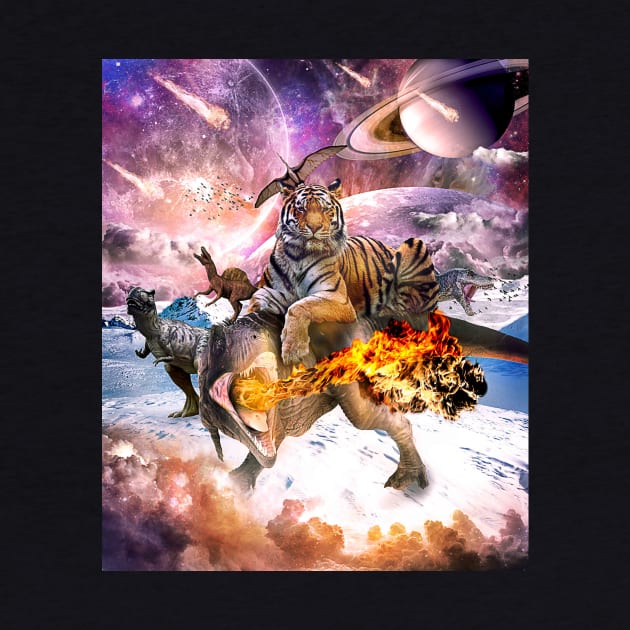 Big Cat Tiger Riding Dinosaur In Space by Random Galaxy